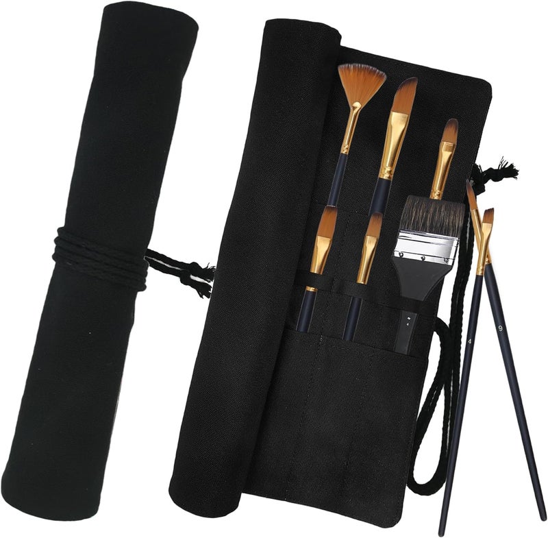 Funny live Paint Brush Holder Art Supplies, Artist Brush Holder & Art Supply Storage Organizer Roll-Up Case Bag, Protect Acrylic Oil Watercolor Paintbrushes (Black-20 Slot Pockets) - Image 1